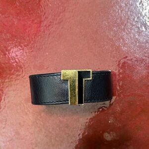 Tory Burch Leather Black with Gold T Logo Bracelet